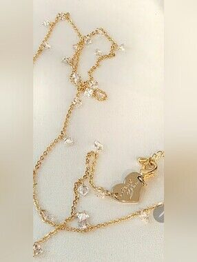 Heart of Sun Crystal Necklace Square Crystals Goldtone Chain, Worn In 3 Designs
